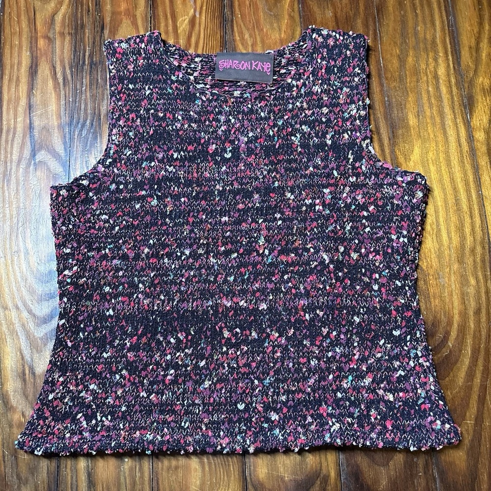 Vtg Sharon Kate Pink Speckle Sweater Knit Tank Top S A1478